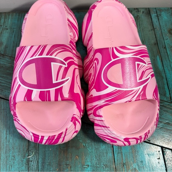 Champion Pink Mellow Squish Swirl Slide Platform Sandals Size 10 - Picture 3 of 9